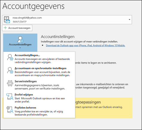 U hebt meerdere typen accountinstellingen die u kunt wijzigen in Outlook.