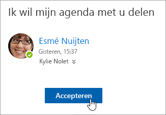 Schermafbeelding van de knop Accepteren in een e-mailbericht over een gedeelde agenda.