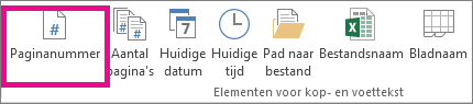 Klik in de groep Elementen voor kop- en voettekst op Paginanummer