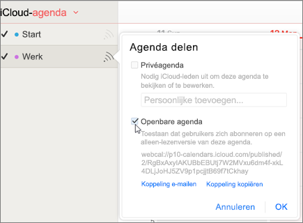 Instellingen voor openbare agenda in iCloud