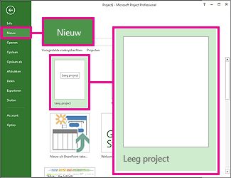 Knop voor maken van nieuw, leeg project.