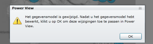 Een waarschuwing geeft aan dat het gegevensmodel is gewijzigd