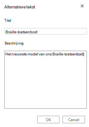 Het dialoogvenster Alternatieve tekst in de webversie van Visio