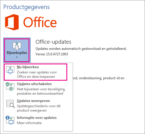 Handmatig controleren op Office-updates in Word 2016