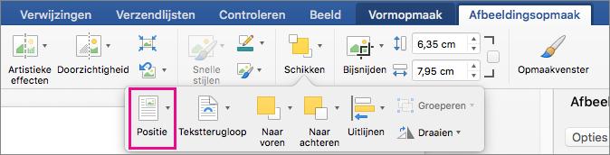 Klik op Positie om de positie in te stellen van de tabel ten opzichte van de omliggende tekst.