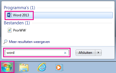 Office-apps zoeken in Windows 7