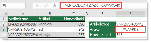 De fout #WAARDE! wordt weergegeven wanneer col_index_argument kleiner is dan 1