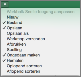 Office 2016 voor Mac, menu voor werkbalk Snelle toegang aanpassen