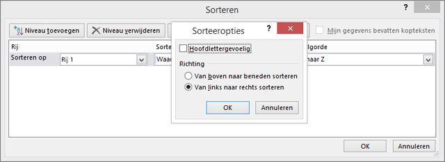 Klik in het vak Sorteeropties op Van links naar rechts