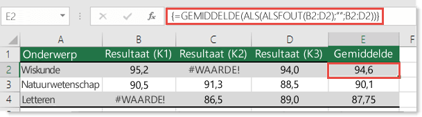 Matrixfunctie in GEMIDDELDE om de #VALUE! corrigeren