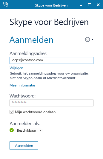 Schermafbeelding van het aanmeldingsscherm van Skype voor Bedrijven.