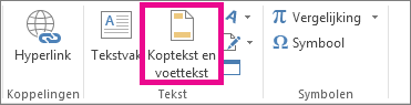 De optie Koptekst en voettekst op het tabblad Invoegen