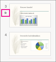 Een pictogram van een vallende ster dat aangeeft dat er een overgangseffect is toegepast op een dia