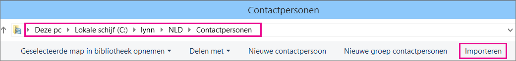 Ga naar de map Contactpersonen en kies vervolgens Importeren.