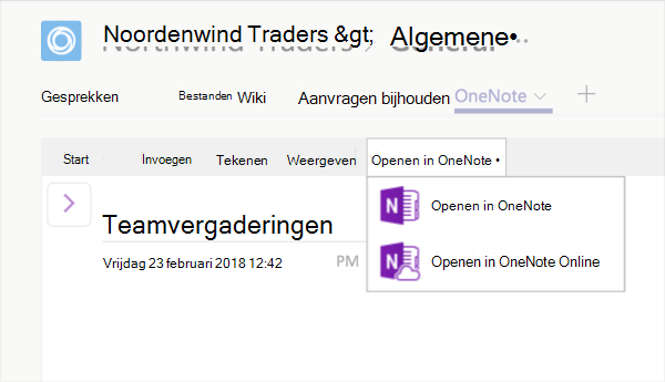 Het tabblad OneNote met Bewerken in OneNote geselecteerd