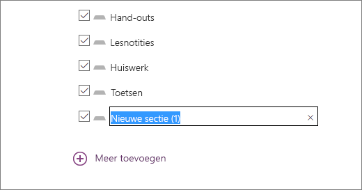 Bekijk de secties van het notitieblok in de wizard Klasnotitieblok, inclusief hand-outs,