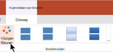 Selecteer onder Hulpmiddelen voor SmartArt de optie Kleuren wijzigen om de kleurengalerie te openen