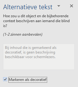 Deelvenster voor decoratieve elementen Word Win32 alternatieve tekst