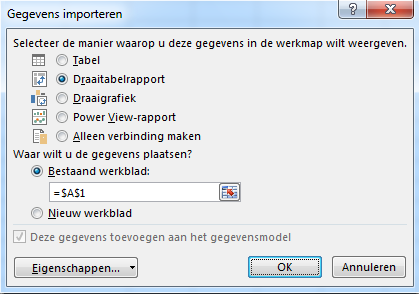 Het venster Gegevens importeren