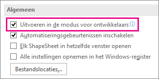 Selectievakje Uitvoeren in de modus voor ontwikkelaars