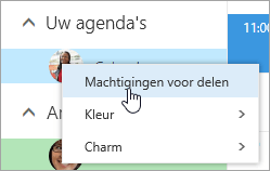 Schermafbeelding van het contextmenu voor Uw agenda met Machtigingen voor delen geselecteerd.