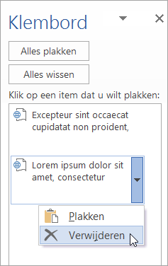 Toont het verwijderen van een gekopieerd item op het Klembord