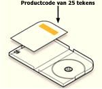 Label met productcode in de verpakking, op de kaart links in het doosje, tegenover de schijfhouder