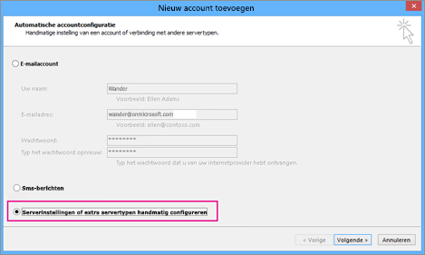 Kies Serverinstellingen of extra servicetypen handmatig configureren.