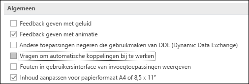 Afbeelding van de optie Vragen om automatische koppeling bij te werken