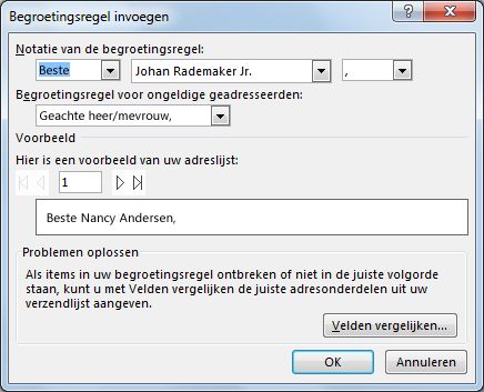 Opties voor Begroetingsregel
