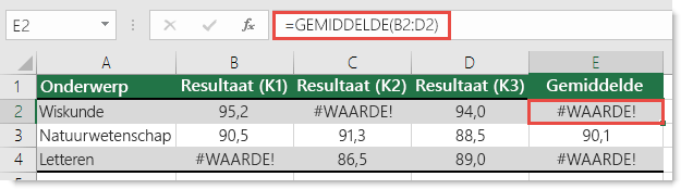 Fout #WAARDE! in GEMIDDELDE