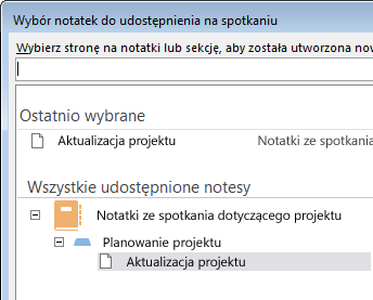 Wybieranie notatek do udostępnienia