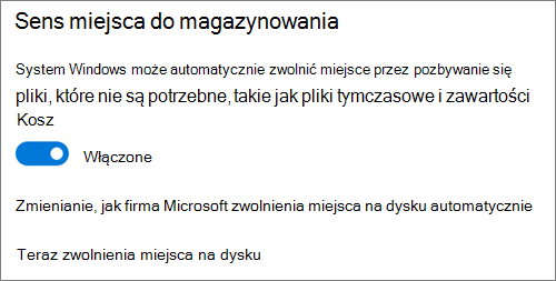 Przełącznik pamięci w systemie Windows 10 w celu aktywowania Czujnika pamięci