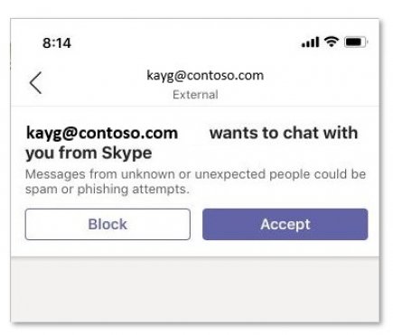 Wersja zaproszenia dla urządzeń przenośnych od użytkownika Skype'a dla aplikacji Microsoft Teams