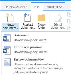 New Document button with dropdown on ribbon