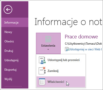 Program OneNote można też uaktualnić do najnowszej wersji bezpośrednio z menu Plik.