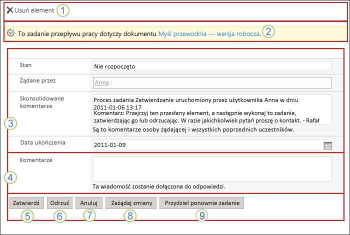 Formularz zadania przepływu pracy