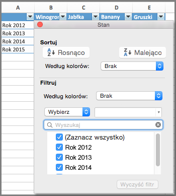 Filtr wykresu w programie Excel dla komputerów Mac