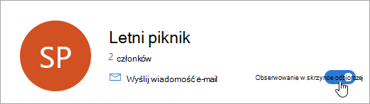 Zrzut ekranu przedstawiający przełącznik Obserwuj w skrzynce odbiorczej