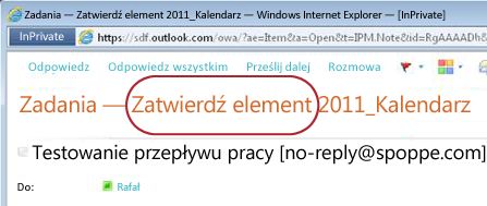 Tekst Zatwierdź element wyświetlany obok powiadomienia o zadaniu