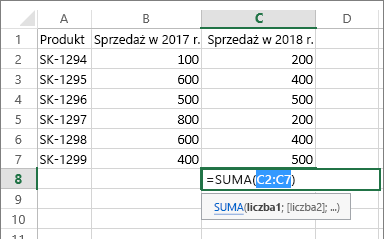 Automatyczne wykrywanie zakresu komórek za pomocą przycisku Autosumowanie