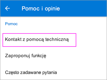 Wybierz pozycję Kontakt z pomocą techniczną