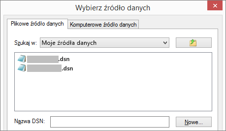 Okno dialogowe Wybieranie źródła danych