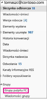 Outlook 2016 okienku nawigacji z wyróżnionymi grupami