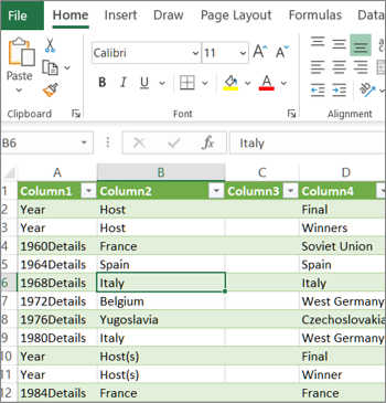 Typowy arkusz programu Excel