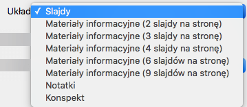 Wybierz układ Slajd w oknie dialogowym Drukowanie