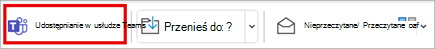 Udostępnij zespołom na wstążce paska narzędzi w klasycznym programie Outlook.