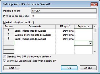Obraz okna dialogowego Definicja kodu SPP