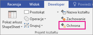 Pozycja Ochrona w obszarze Projekt kształtu na karcie Deweloper w programie Visio 2016