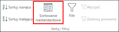 Niestandardowe opcje sortowania w programie Excel na karcie Dane